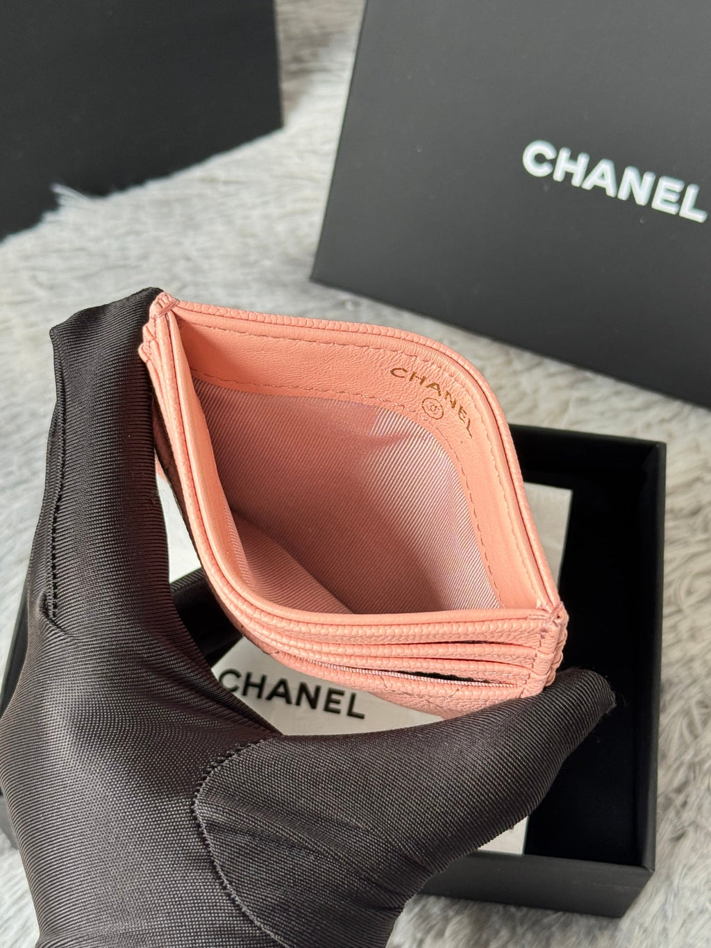 Chanel 25S Card Holder 11 in Peach Pink Caviar Gold Hardware