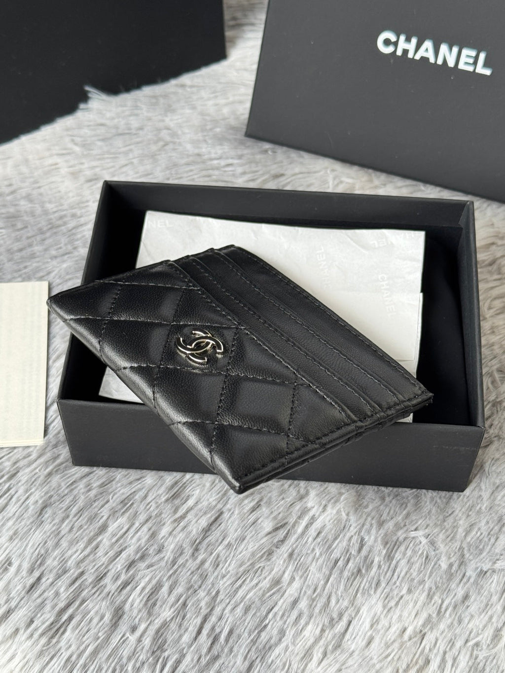 Chanel 25S Card Holder 11 in Black Lambskin Silver Hardware