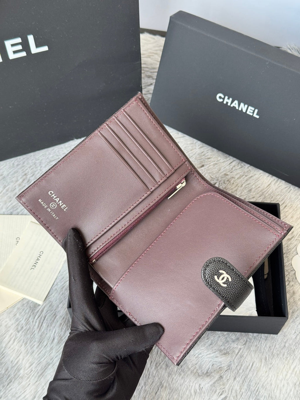 Chanel 25S Multi Purpose Passport Wallet 15 in Black Calfskin Silver Hardware