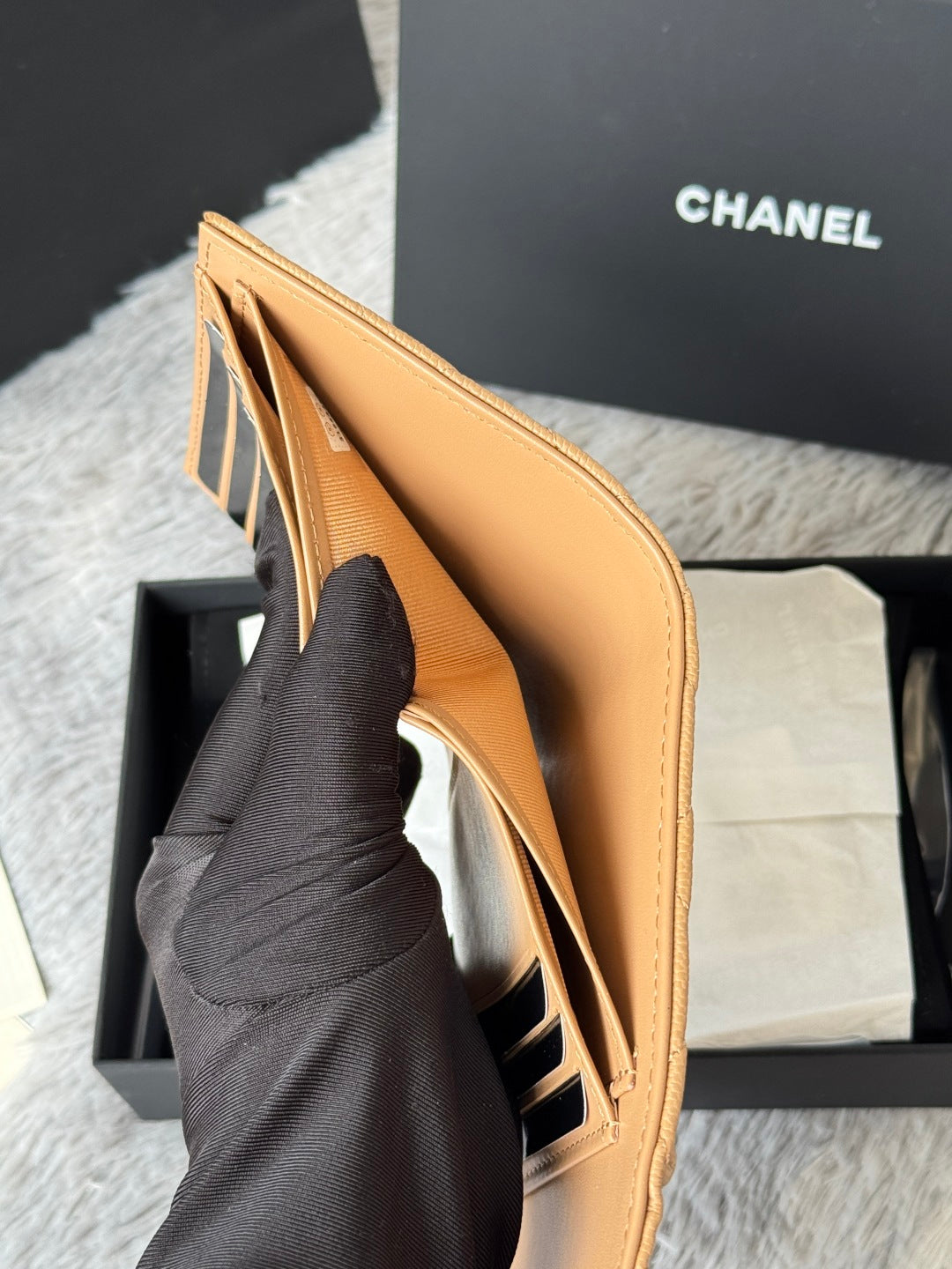 Chanel 25S Cf Small Tri Fold Wallet 11 in Golden Caramel Caviar Gold Hardware