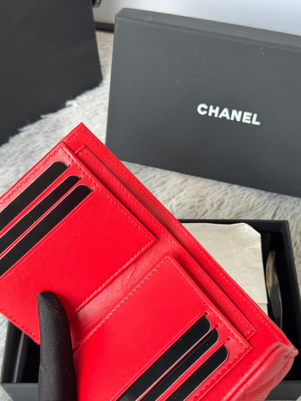 Chanel 25S Cf Small Tri Fold Wallet 11 in Vivid Red Caviar Gold Hardware