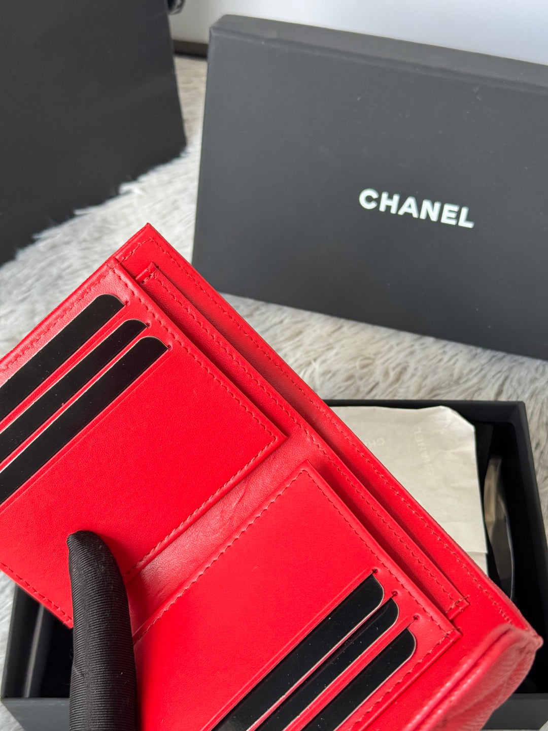 Chanel 25S Cf Small Tri Fold Wallet 11 in Vivid Red Caviar Gold Hardware