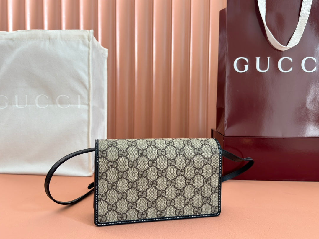 Gucci Emblem Wallet Monogram 20 in Dark Brown and Black Calfskin