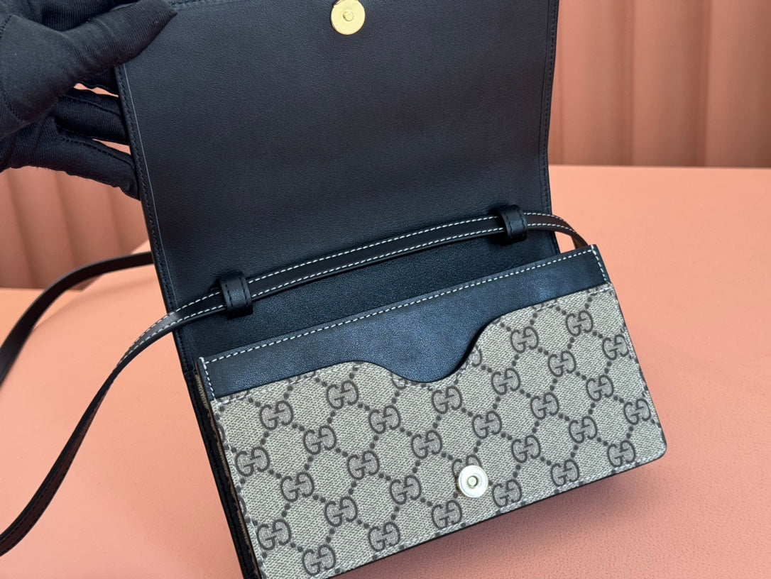 Gucci Emblem Wallet Monogram 20 in Dark Brown and Black Calfskin