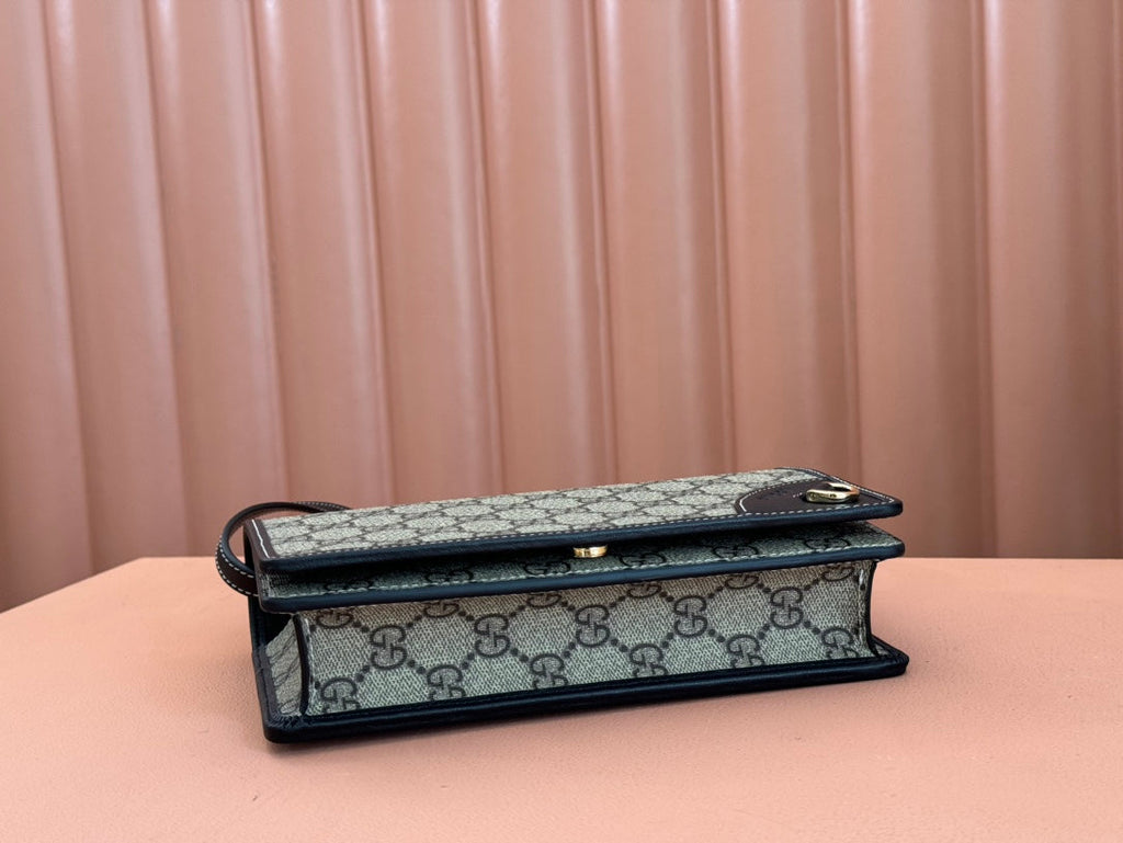 Gucci Emblem Wallet Monogram 20 in Dark Brown and Black Calfskin