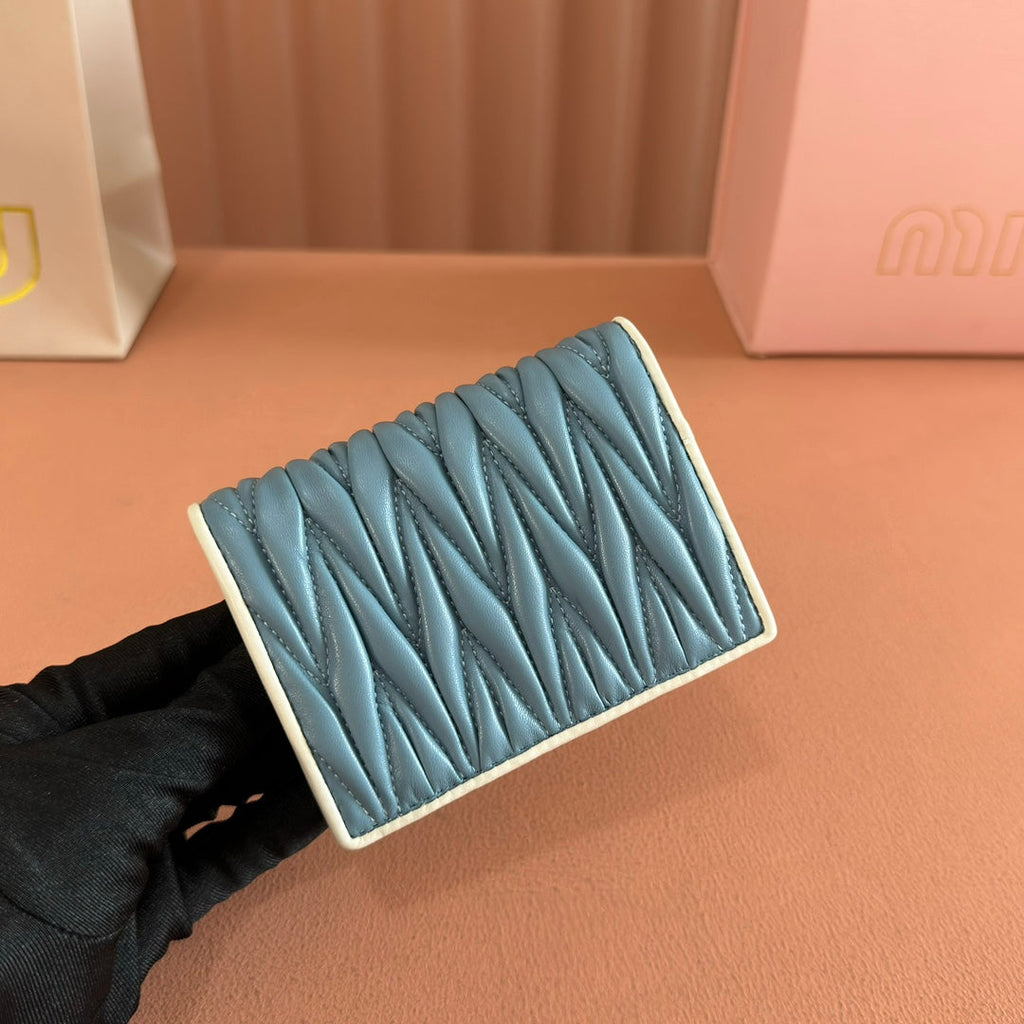 Small Matelassé Nappa Leather Wallet Blue