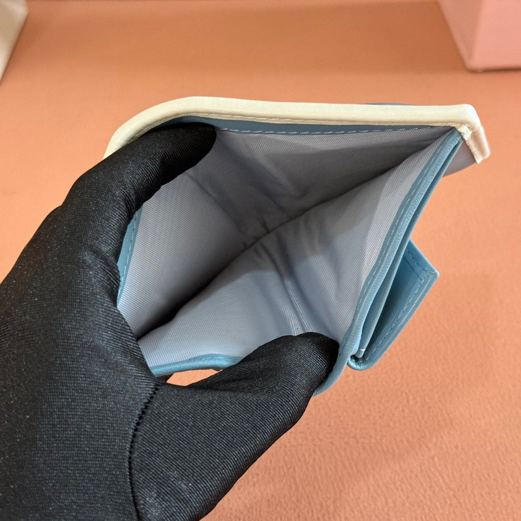 Small Matelassé Nappa Leather Wallet Blue