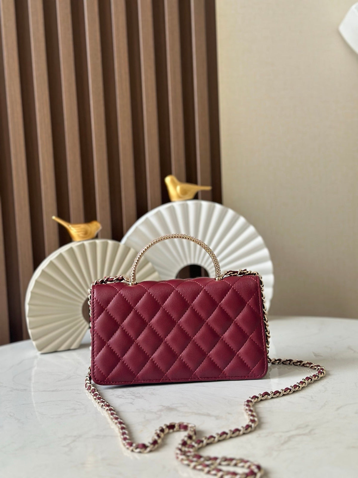 Chanel 25S Top Handle Wallet 19 in Dark Red Calfskin with Gold Hardware