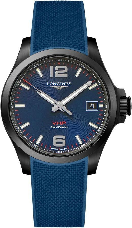 Longines Conquest V.H.P. Blue Rubber Strap Men's Watch L3.716.2.96.9