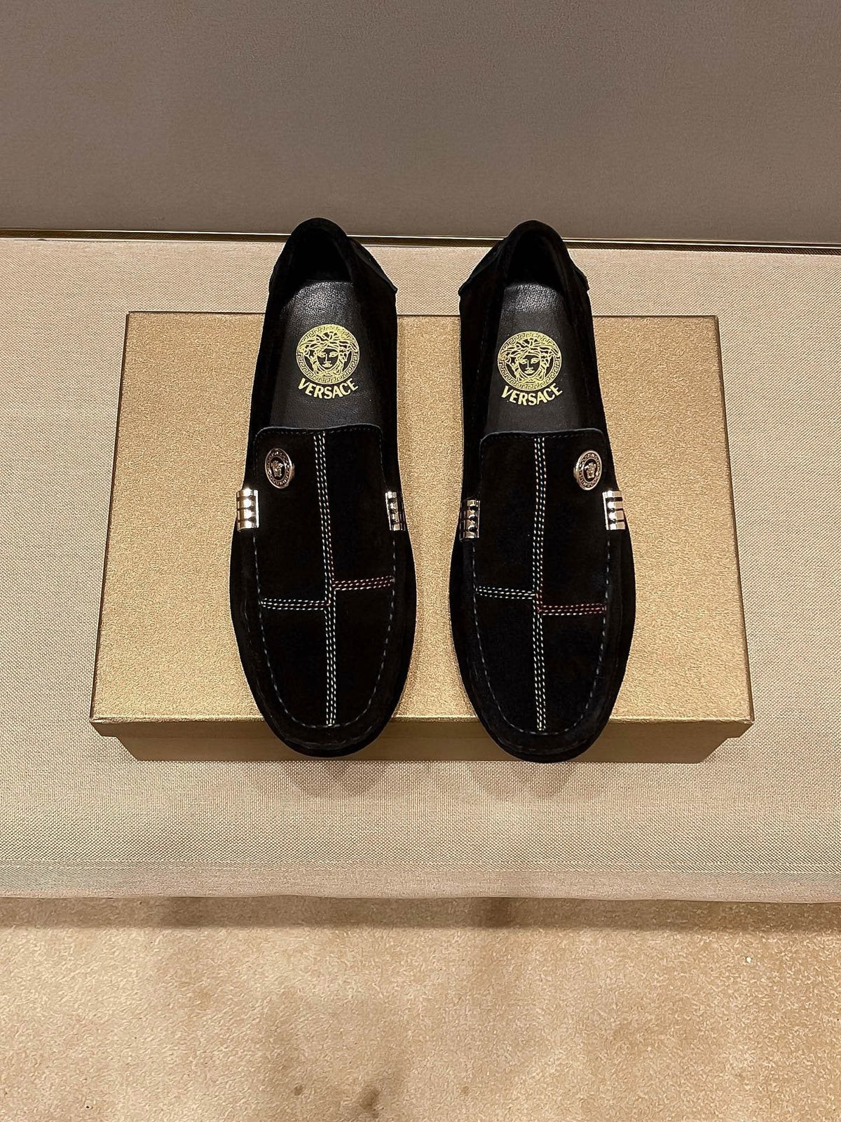 Versace Black Medallion Slip-On Loafers — hero