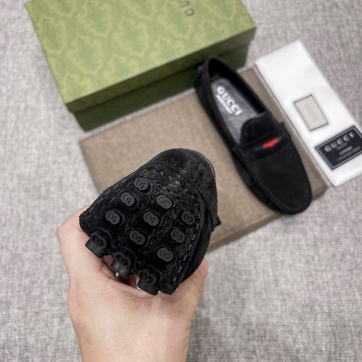 Gucci Black Stripe Slip-On Loafers — detail