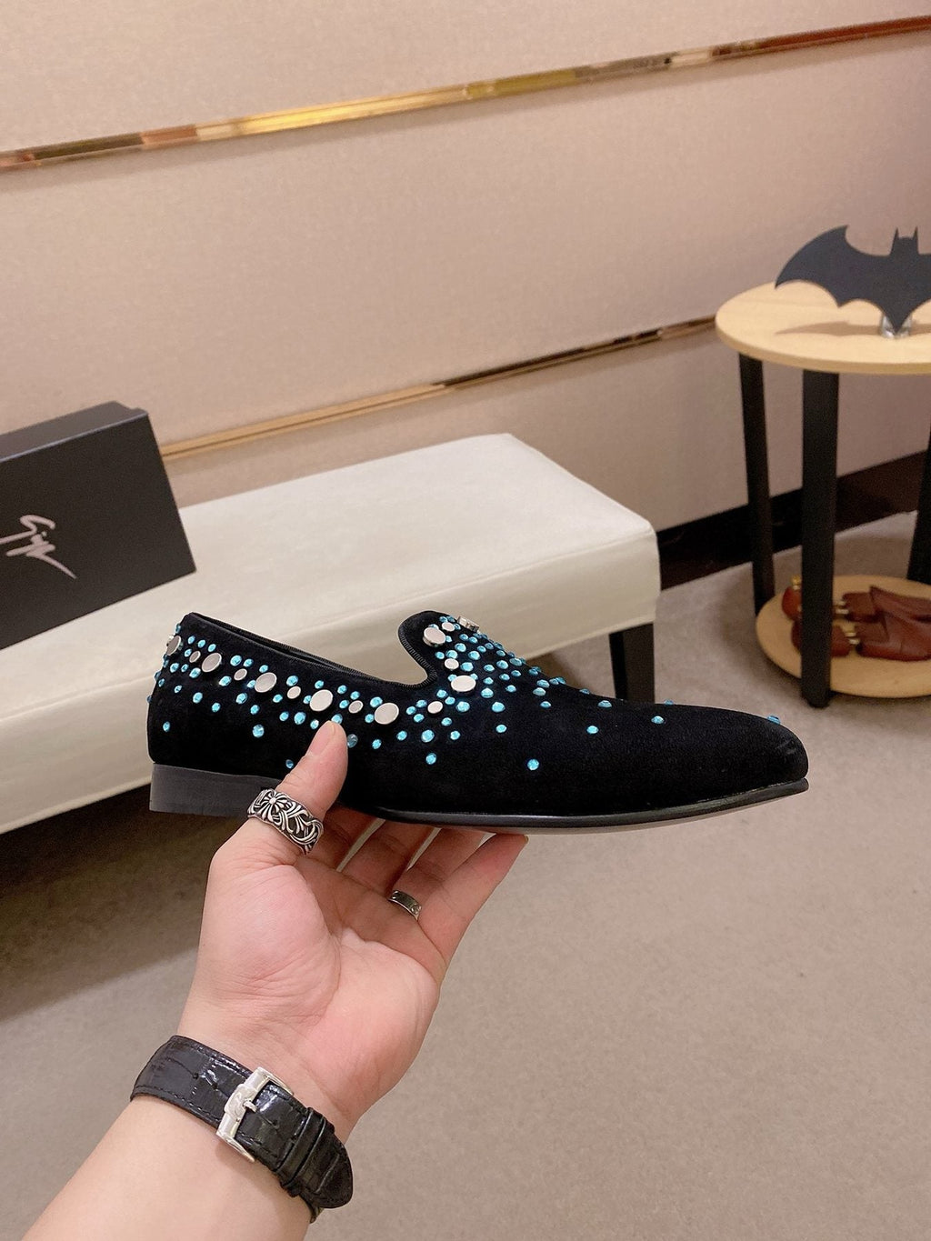 Giuseppe Zanotti Rhinestone Slip-On Loafers — side