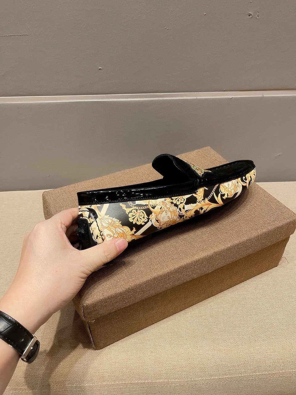 Black Gold Ornamental Slip-On Loafers — side