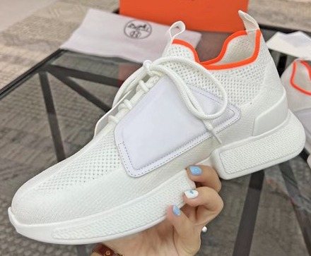 Hermès White Orange Knit Sneakers — hero