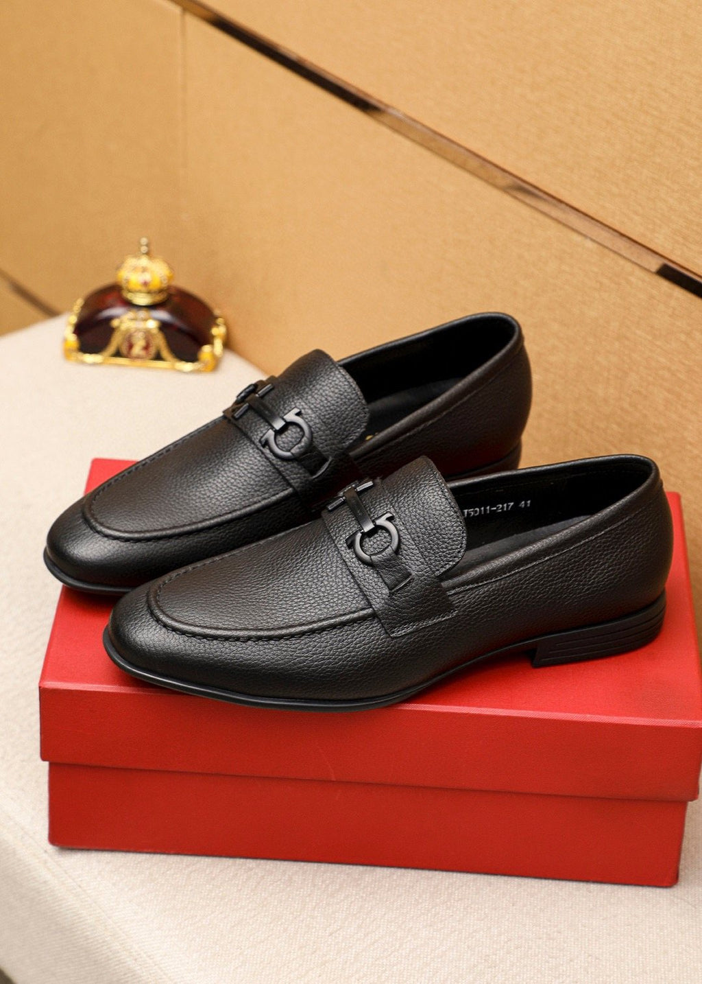Ferragamo Textured Metal-Strap Loafers — model