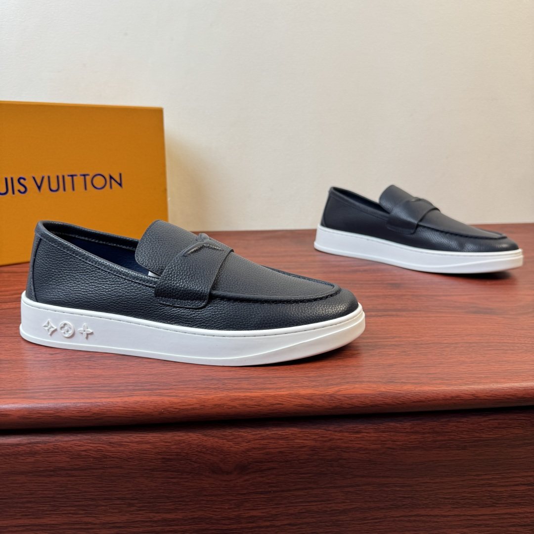 Louis Vuitton White Slip-On Loafers — front