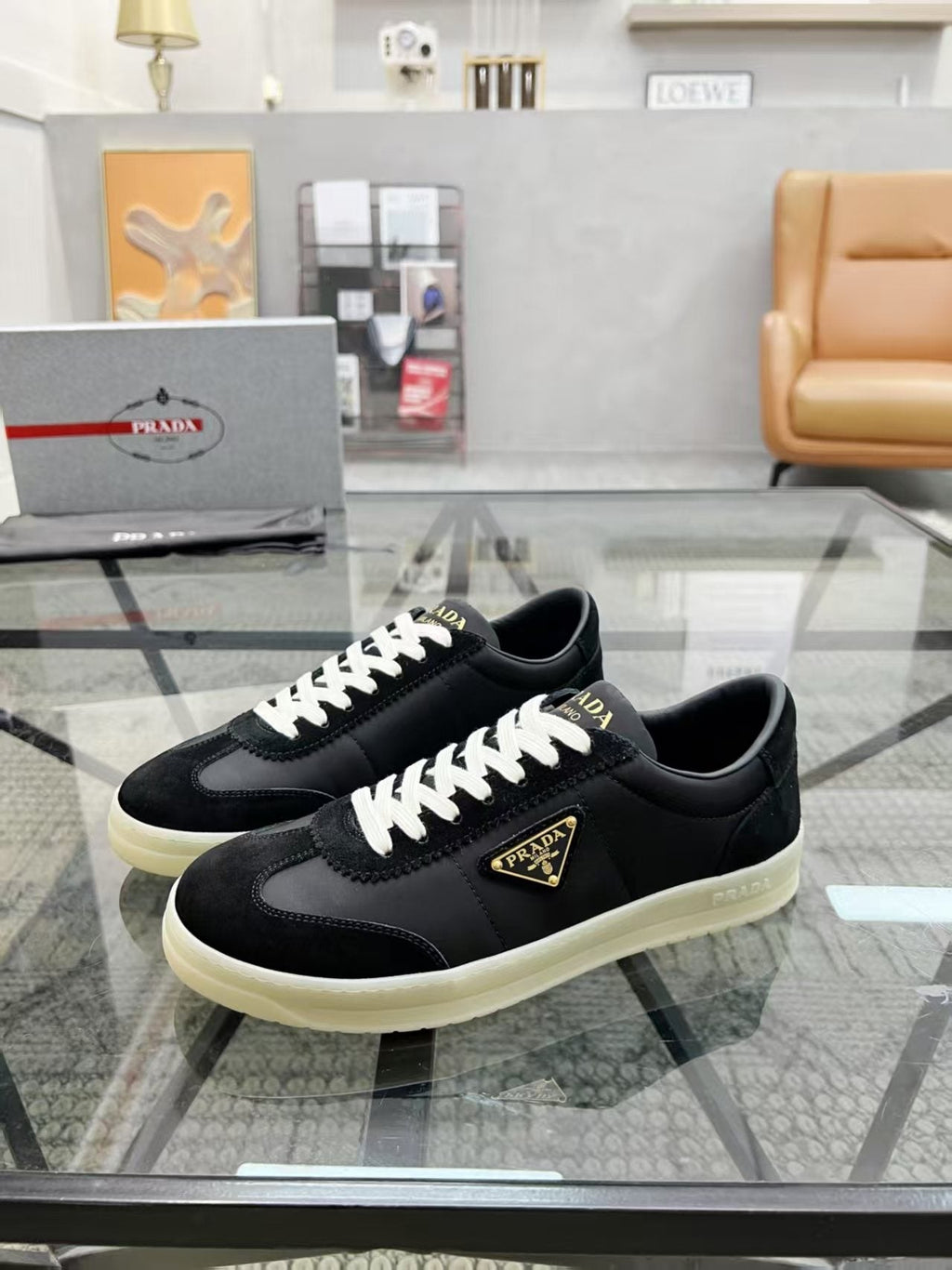 Prada Men's Low-Top Leather Sneakers — side