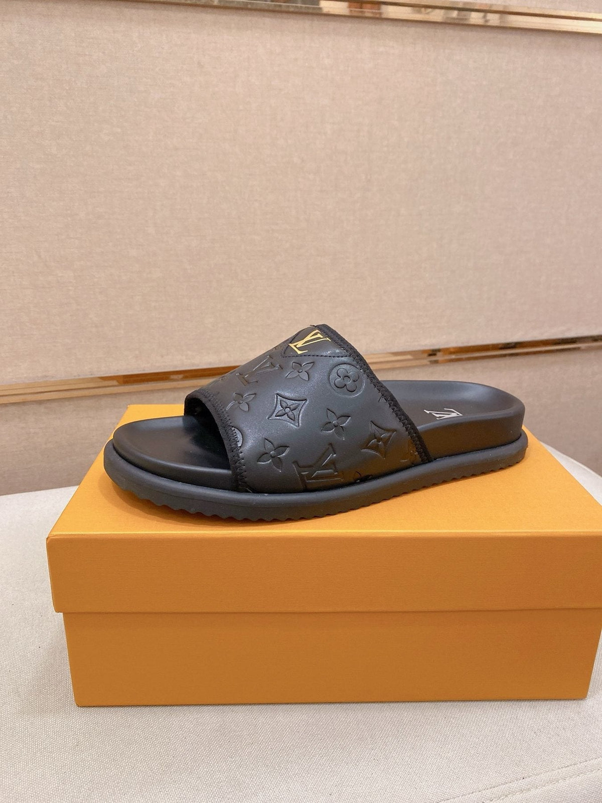 Louis Vuitton Embossed Men's Slide Sandals — front