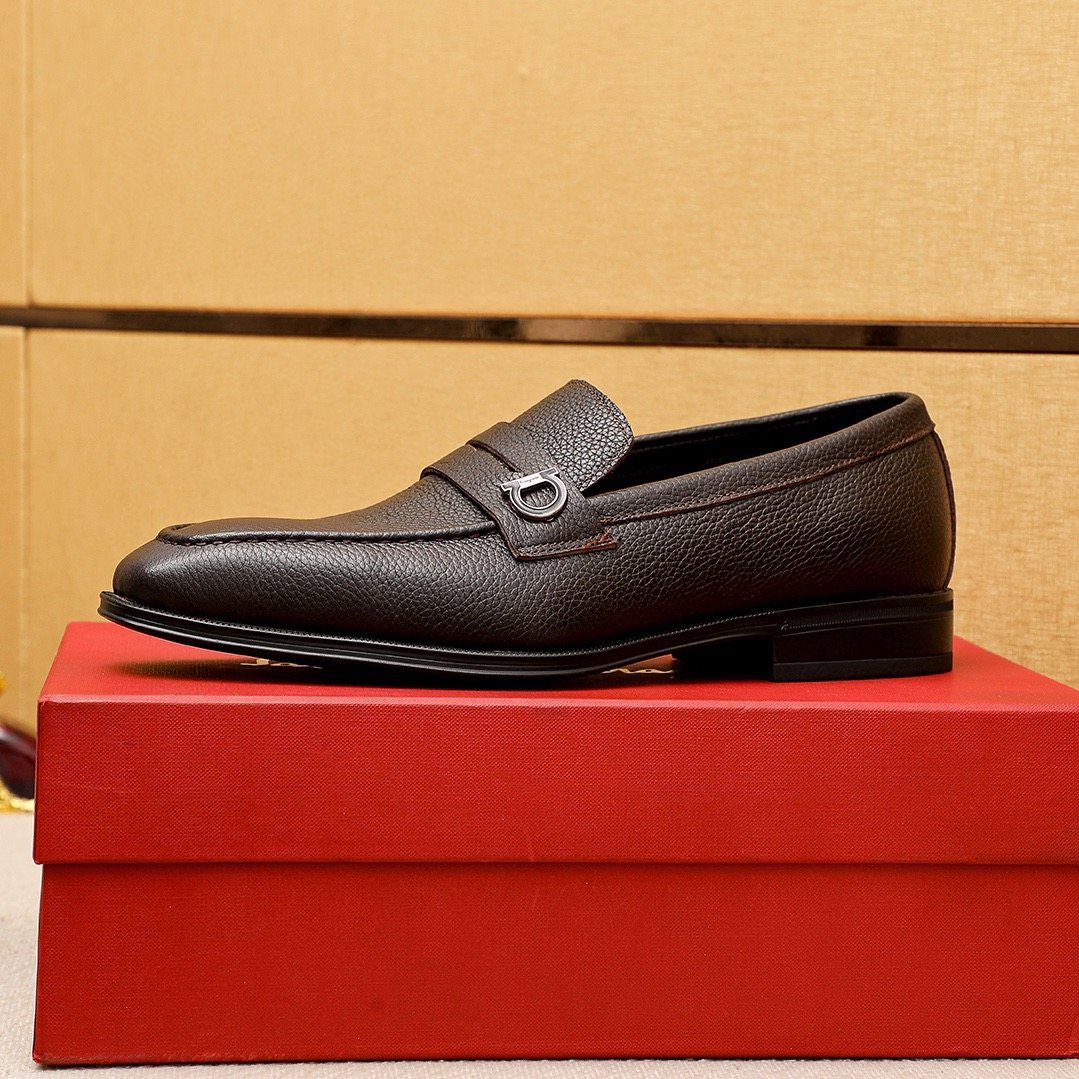 Ferragamo Textured Metal-Accent Loafers — side