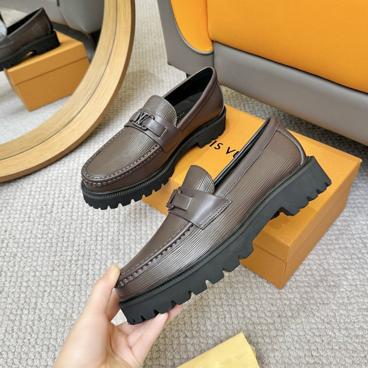 Louis Vuitton Textured Lug Sole Loafers — detail